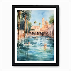 Swimming In Marrakech Morocco 2 Watercolour Art Print