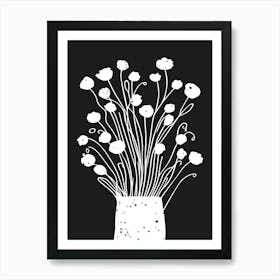 Flowers In A Vase Black and White Art Print