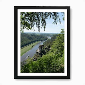 Trees frame the view of the Elbe river, Saxon Switzerland Art Print