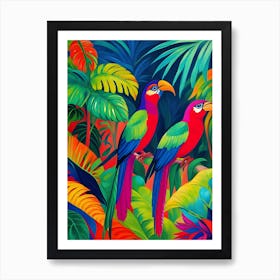 Tropical Parrots Fauvism Tropical Birds in the Jungle 1 Art Print