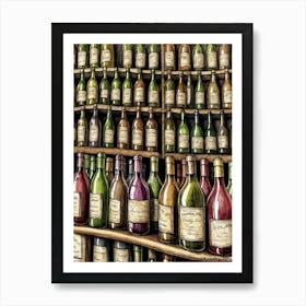 Wine Bottles On Shelves Art Print