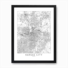 Kansas City White Map Art Print