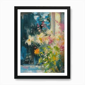 Chrysanthemum Flowers On A Cottage Window 3 Art Print
