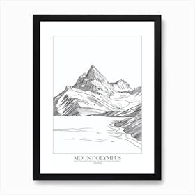 Mount Olympus Greece Line Drawing 5 Poster Art Print