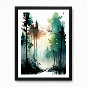 Watercolor Of A Forest Art Print