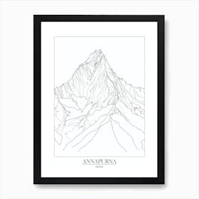 Annapurna Nepal Line Drawing 8 Poster Art Print