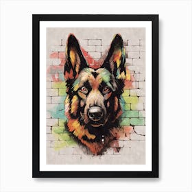 Aesthetic German Shepherd Dog Puppy Brick Wall Graffiti Artwork Art Print