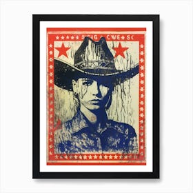 Expressionism Cowgirl Red And Blue 1 Art Print