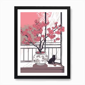 Drawing Of A Still Life Of Magnolia With A Cat 1 Art Print