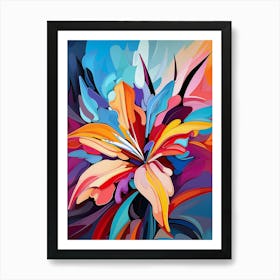 Lily Flower, Abstract Vibrant Colorful Painting in Van Gogh Style Art Print