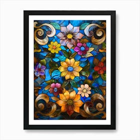 Colorful Stained Glass Flowers 18 Art Print