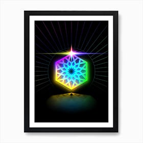 Neon Geometric Glyph in Candy Blue and Pink with Rainbow Sparkle on Black n.0105 Art Print