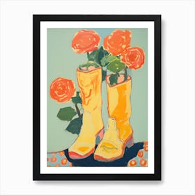 Painting Of Roses Flowers And Cowboy Boots, Oil Style 2 Art Print