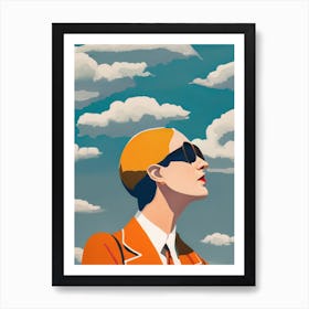 Vogue Woman Power Pose Clouds Pop Art Vivid Bright Orange Suit High Contrast Art Print