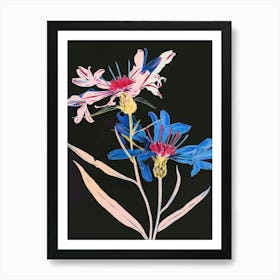 Neon Flowers On Black Cornflower 1 Art Print