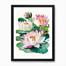 Lotus Flowers In Park Decoupage 5 Art Print