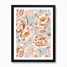 Peach Peonies Art Print