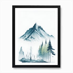 Mountain And Forest In Minimalist Watercolor Vertical Composition 212 Art Print