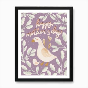 Happy mother's day mother and baby geese Art Print