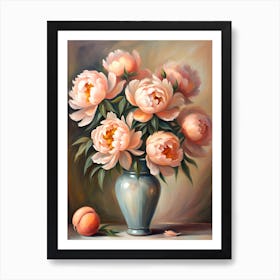 Peach Peonies in a Vase Art Print