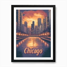 Aihrgdesign A Mid Century Modern Travel Poster For Chicago Art Print