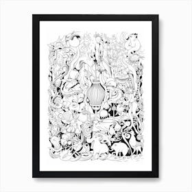 Line Art Inspired By The Garden Of Earthly Delights 2 Art Print