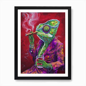 Animal Party: Crumpled Cute Critters with Cocktails and Cigars Chamelon 1 Art Print