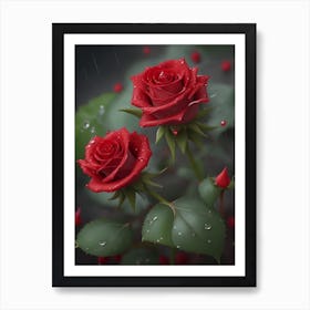 Red Roses At Rainy With Water Droplets Vertical Composition 82 Art Print