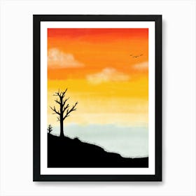 Sunset With A Tree Art Print