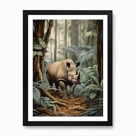 Deep In The Leaves Rhino Realistic Illustration 3 Art Print