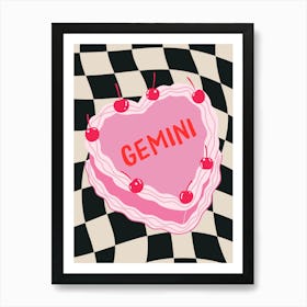 Gemini Zodiac Heart Cake Art Print