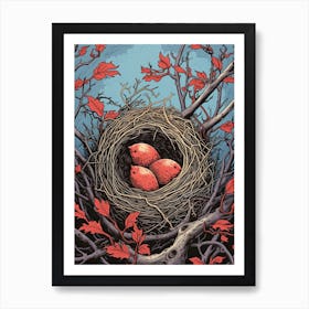 Bird S Nest Linocut 1 Art Print