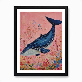 Floral Animal Painting Blue Whale 2 Art Print