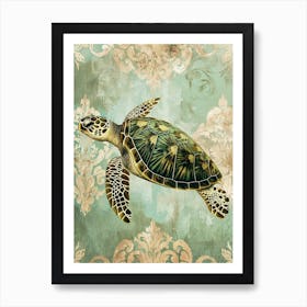 Ornamental Sea Turtle Wallpaper Style 6 Art Print