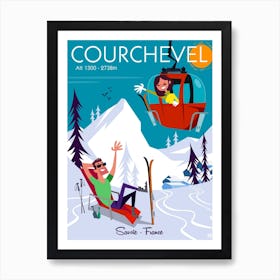 Courchevel Poster Teal & White Art Print