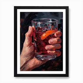Painting  Of A Hand Holding A Negroni Art Print