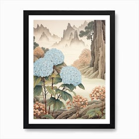 Ajisai Hydrangea 1 Japanese Botanical Illustration Art Print