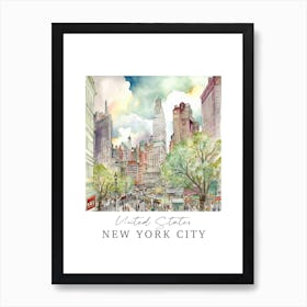 United States, New York City Storybook 4 Travel Poster Watercolour Art Print