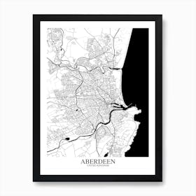 Aberdeen White Black Map Art Print