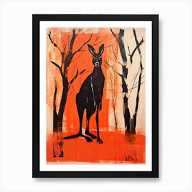 Kangaroo, Woodblock Animal Drawing 4 Art Print