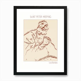 Line Art Minimalist – Saint Peter Weeping – Luca Giordano – Classic Painting 1 Art Print