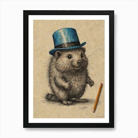 Hedgehog In Top Hat Art Print