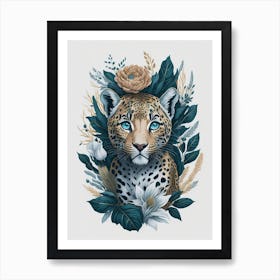 Cute Floral Baby Leopard Painting (5) Art Print