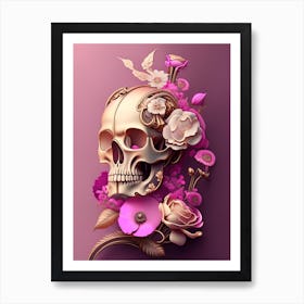 Skull With Steampunk 1 Details Pink Vintage Floral Art Print