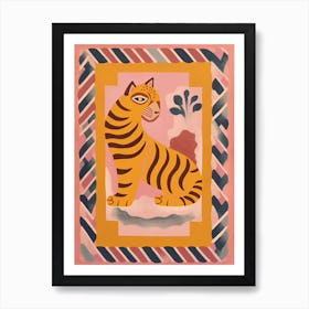Pink Folk Tiger 3 Art Print
