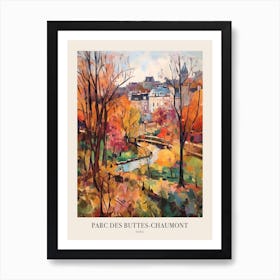 Autumn City Park Painting Parc Des Buttes Chaumont Paris France 4 Poster Art Print