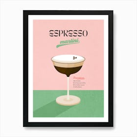 Minimal Espresso Martini Italian Cocktail - retro pink and green Poster