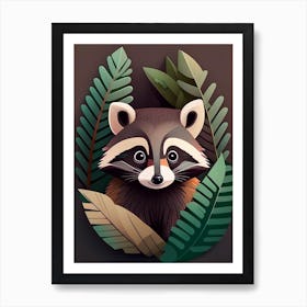 Forest Raccoon With Leaves Art Print