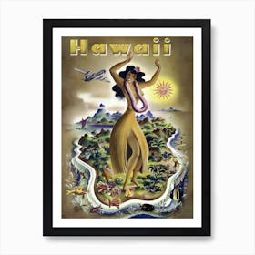 Hawaii, Happy Hula Girl Welcomes Airliner Art Print