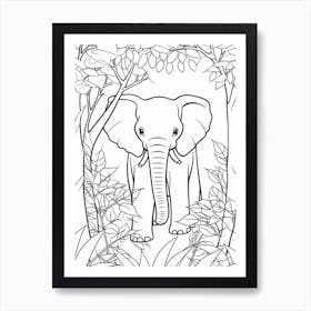 Line Art Jungle Animal Asian Elephant 1 Art Print